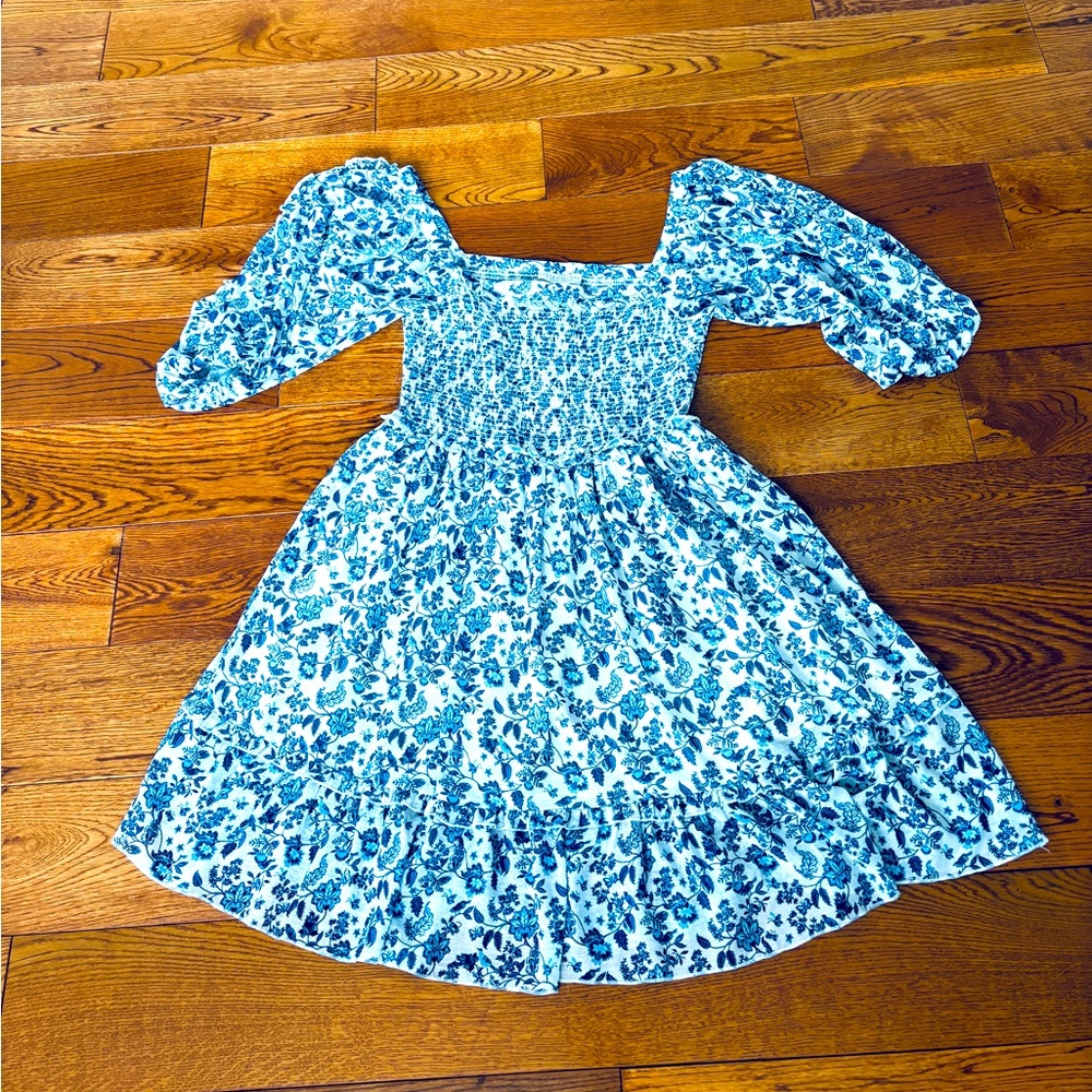 Super Natural by Secret Mission - Blue Floral Chiffon Ruffle Peasant Dress